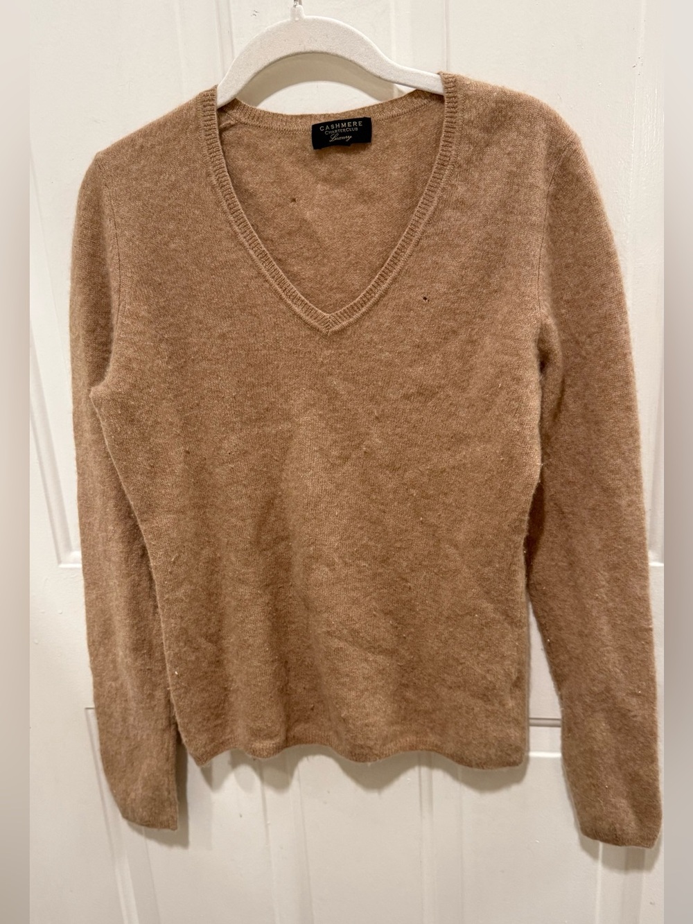 Charter Club Camel V-Neck Cashmere Sweater